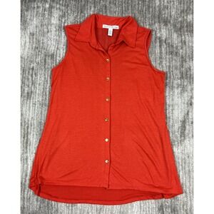 French Laundry Top Womens Large Orange Sleeveless Button-Up Vneck‎ Glitter